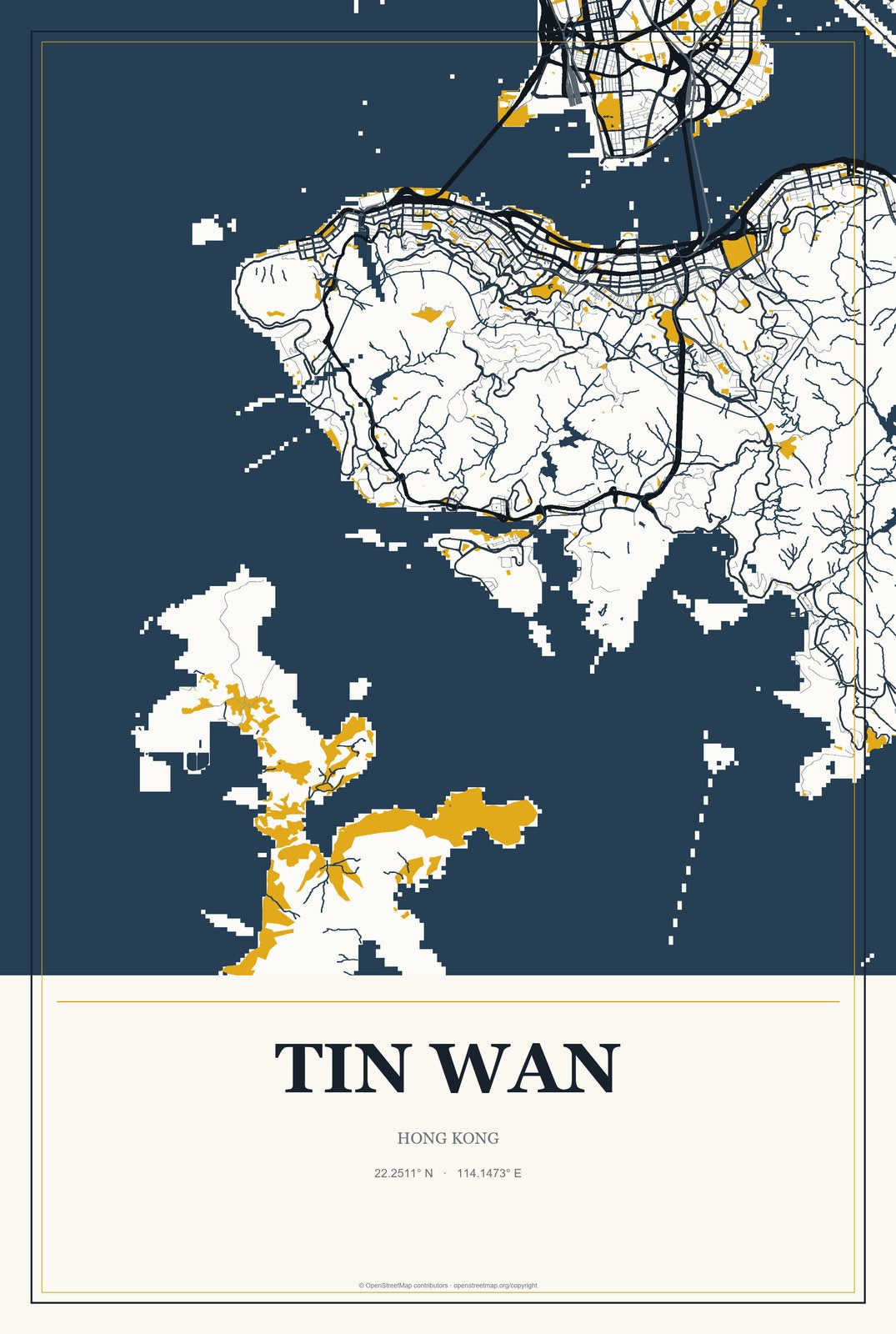 Tin Wan, Hong Kong City Map Aluminum Sign in Citrine Modern style