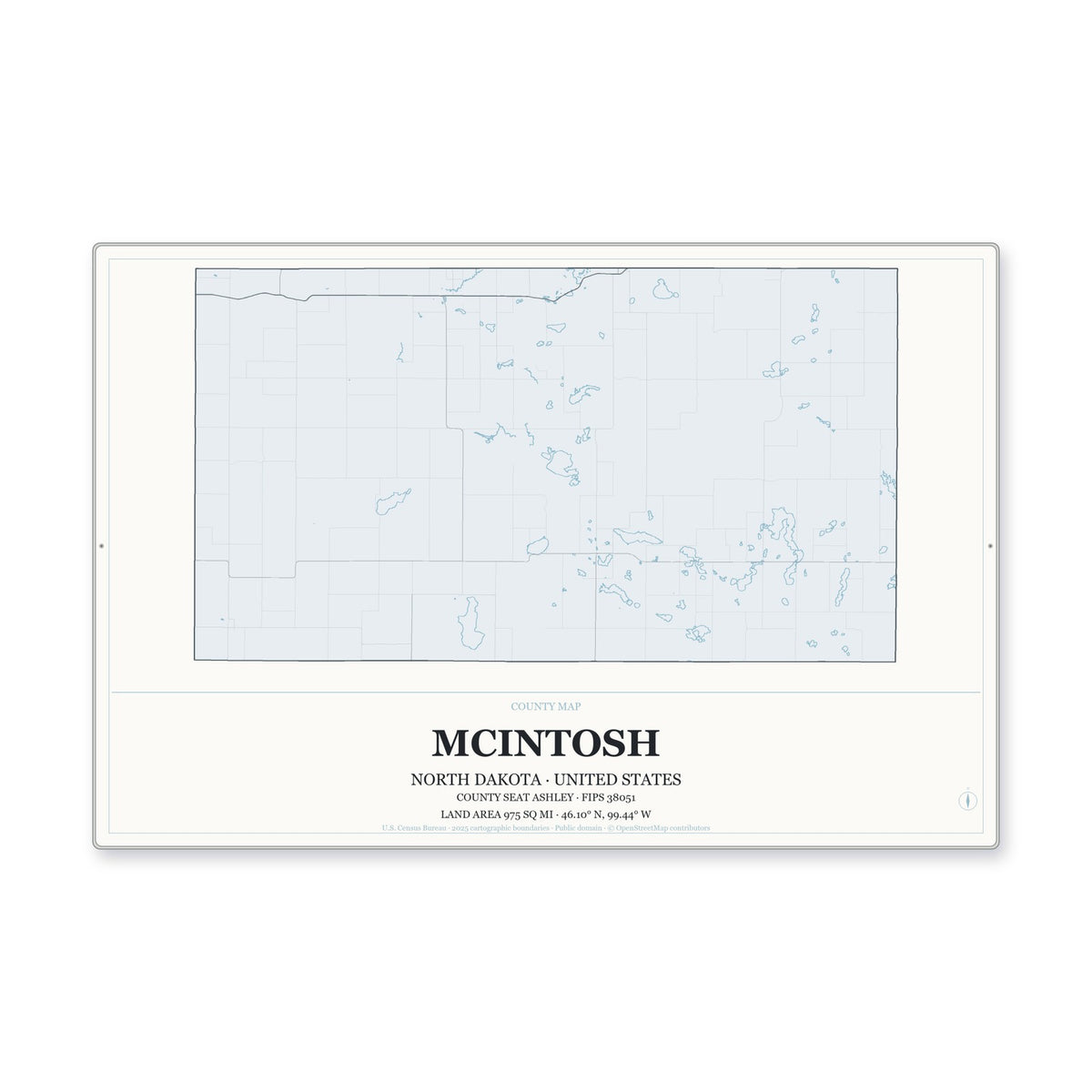 McIntosh County, North Dakota Map Aluminum Sign in Gallery Air style