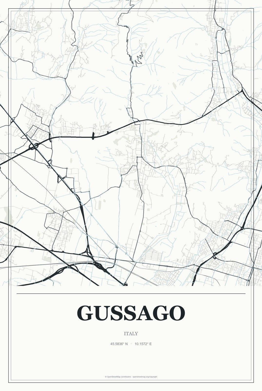 Gussago, Italy City Map Aluminum Sign in Gallery Air style