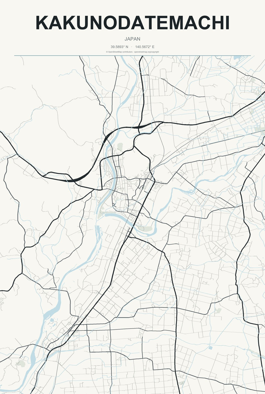 Kakunodatemachi, Japan City Map Aluminum Sign in Headline Atlas style
