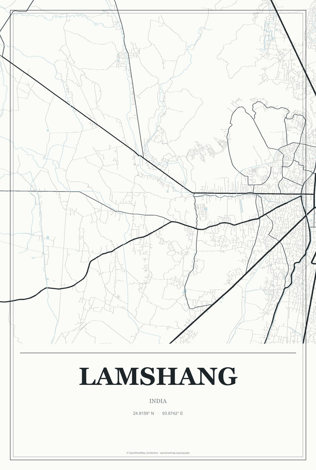 Lamshang, India City Map Aluminum Sign in Gallery Air style