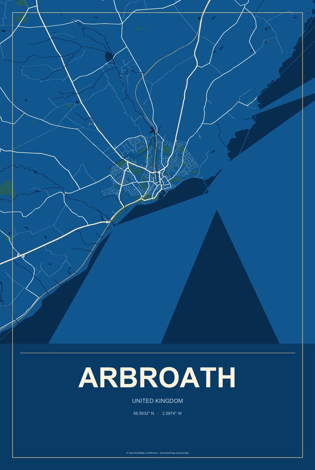 Arbroath, United Kingdom City Map Aluminum Sign in Harbor Cobalt style