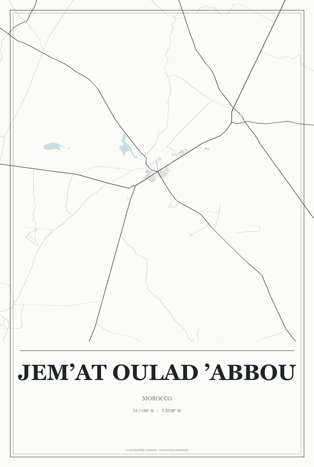 Jem’at Oulad ’Abbou, Morocco City Map Aluminum Sign in Gallery Air style