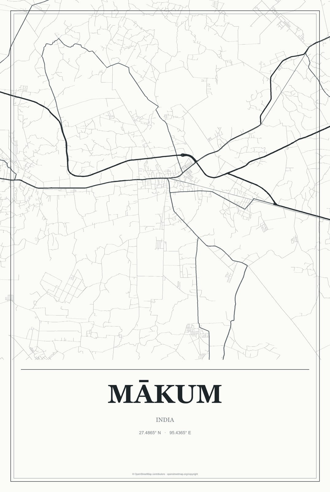 Mākum, India City Map Aluminum Sign in Gallery Air style