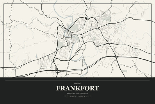 Frankfort, Kentucky City Map Aluminum Sign in Museum Plaque style