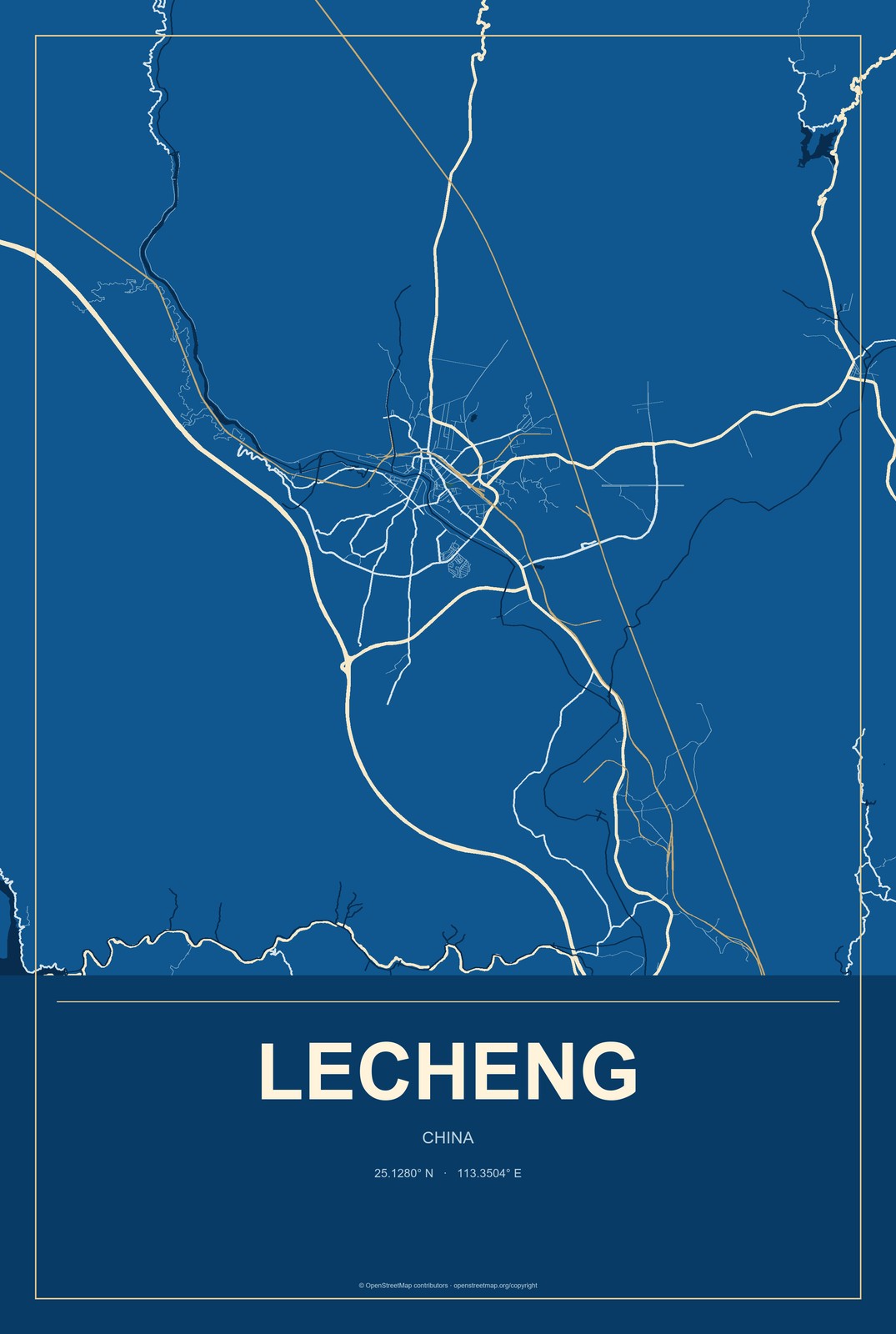 Lecheng, China City Map Aluminum Sign in Harbor Cobalt style
