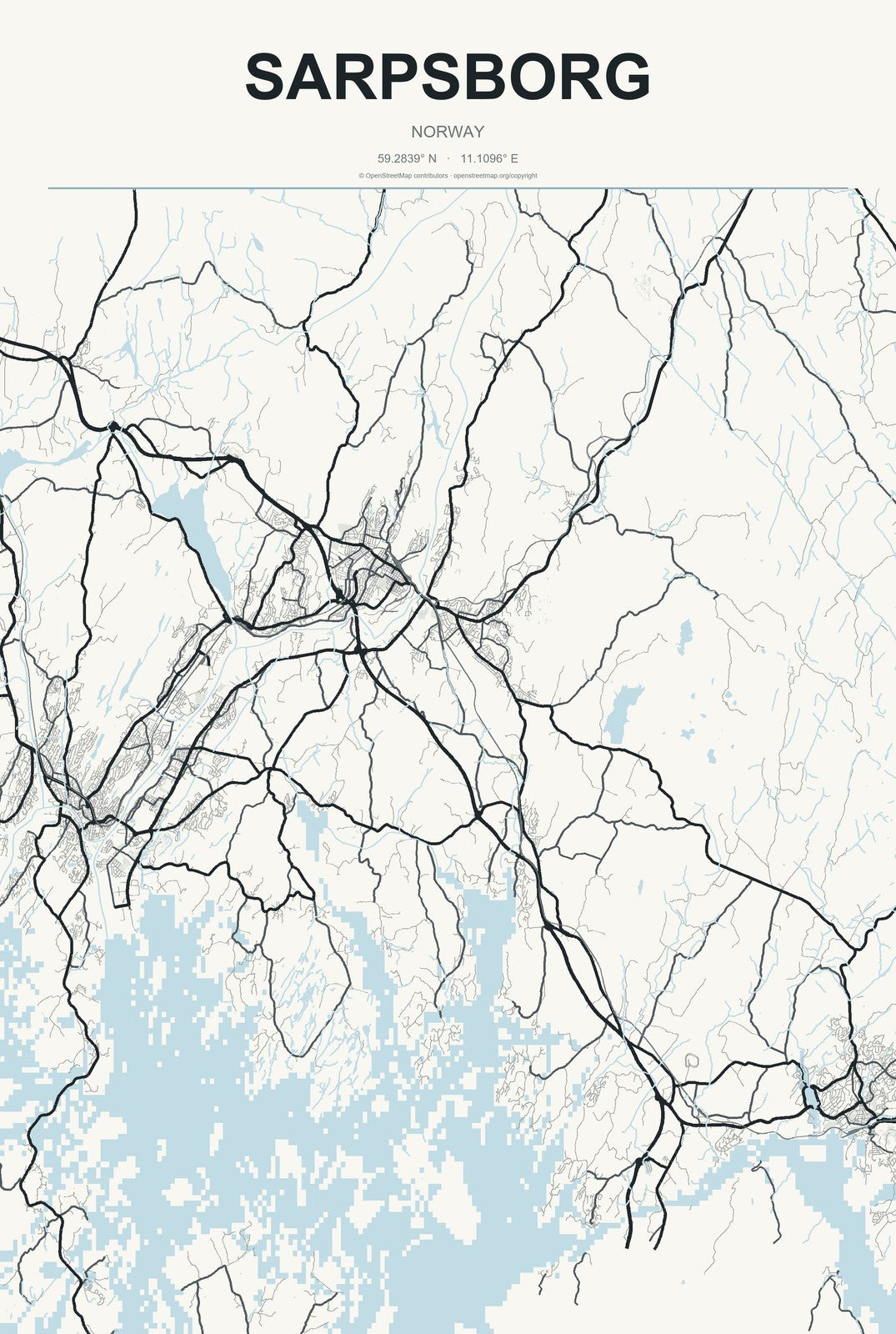 Sarpsborg, Norway City Map Aluminum Sign in Headline Atlas style