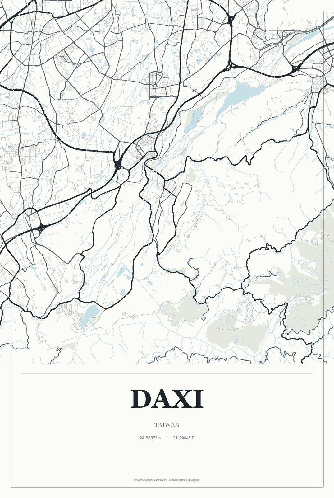 Daxi, Taiwan City Map Aluminum Sign in Gallery Air style