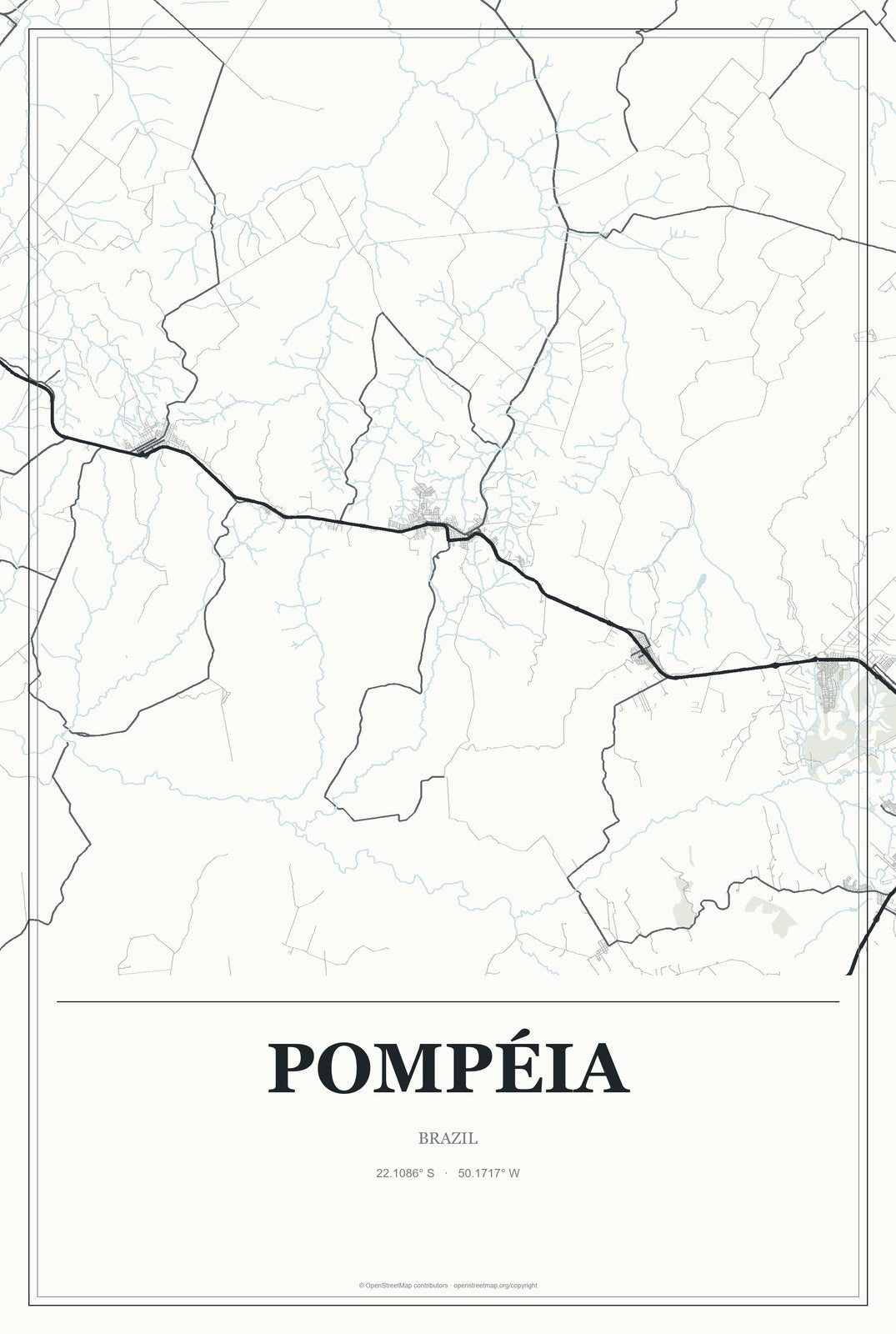 Pompéia, Brazil City Map Aluminum Sign in Gallery Air style