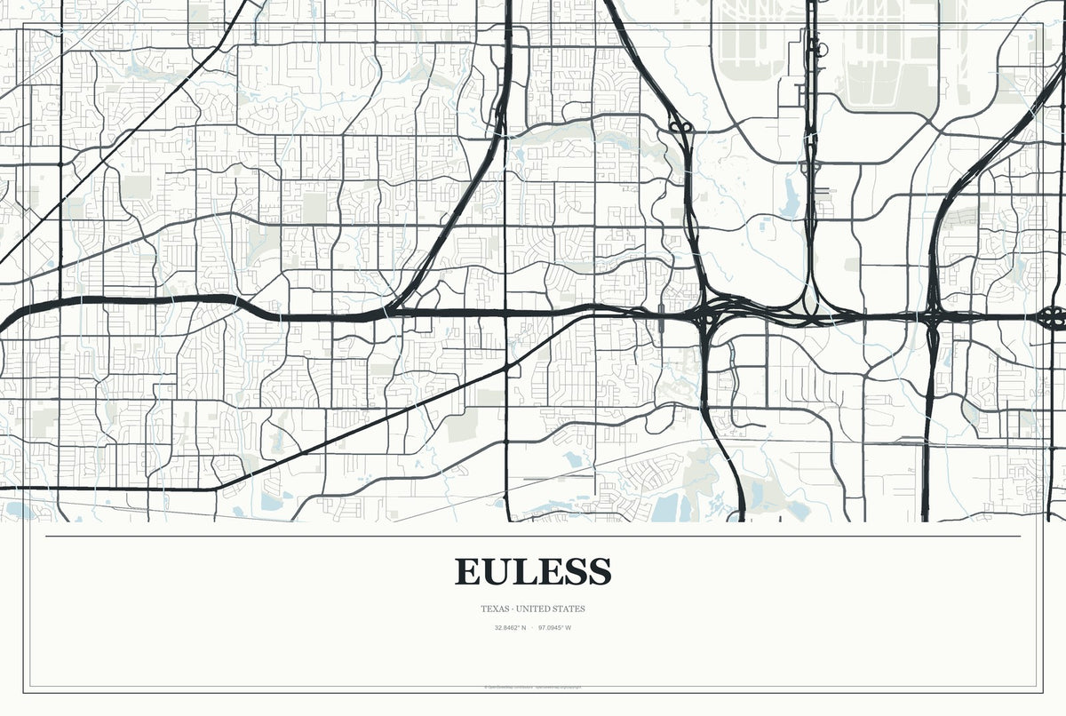 Euless, Texas City Map Aluminum Sign in Gallery Air style