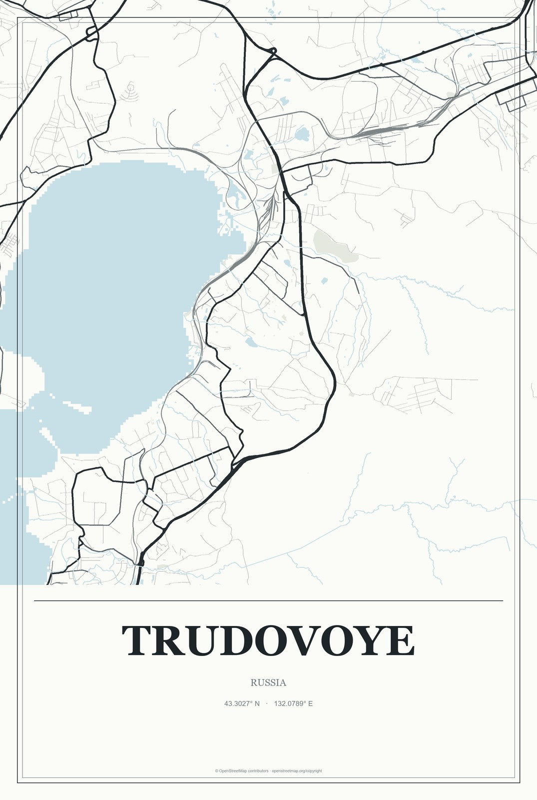 Trudovoye, Russia City Map Aluminum Sign in Gallery Air style