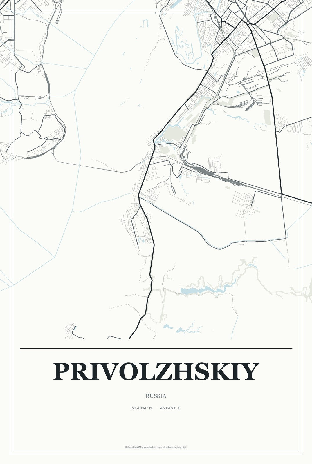 Privolzhskiy, Russia City Map Aluminum Sign in Gallery Air style