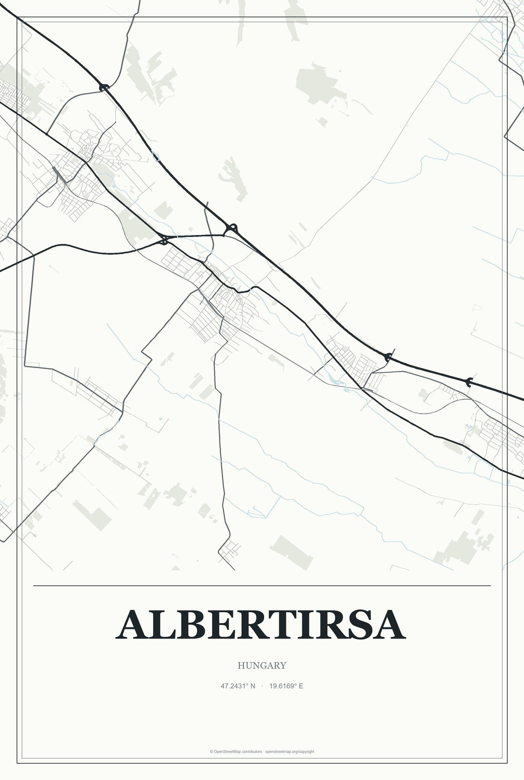 Albertirsa, Hungary City Map Aluminum Sign in Gallery Air style