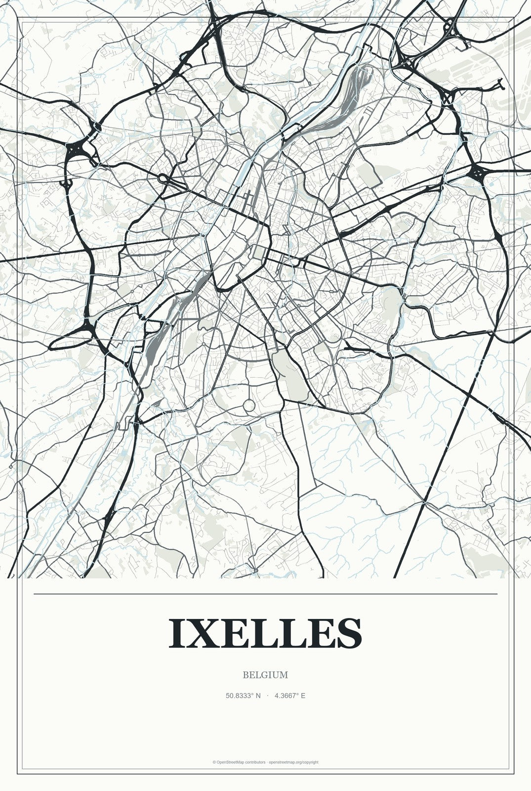 Ixelles, Belgium City Map Aluminum Sign in Gallery Air style
