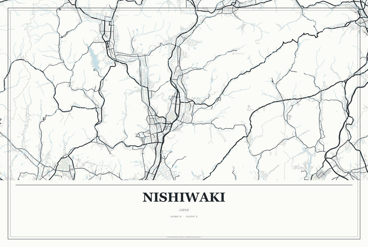 Nishiwaki, Japan City Map Aluminum Sign in Gallery Air style