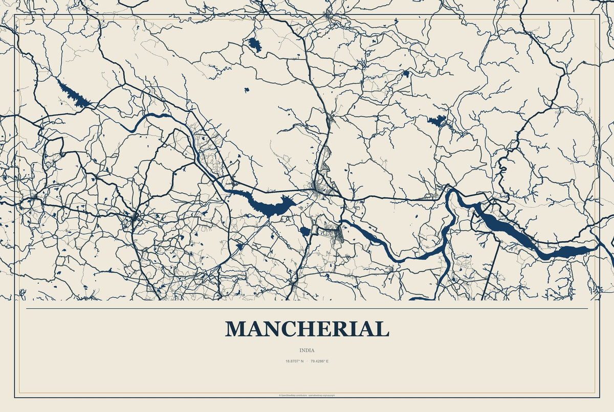 Mancherial, India City Map Aluminum Sign in Coastal Cutout style