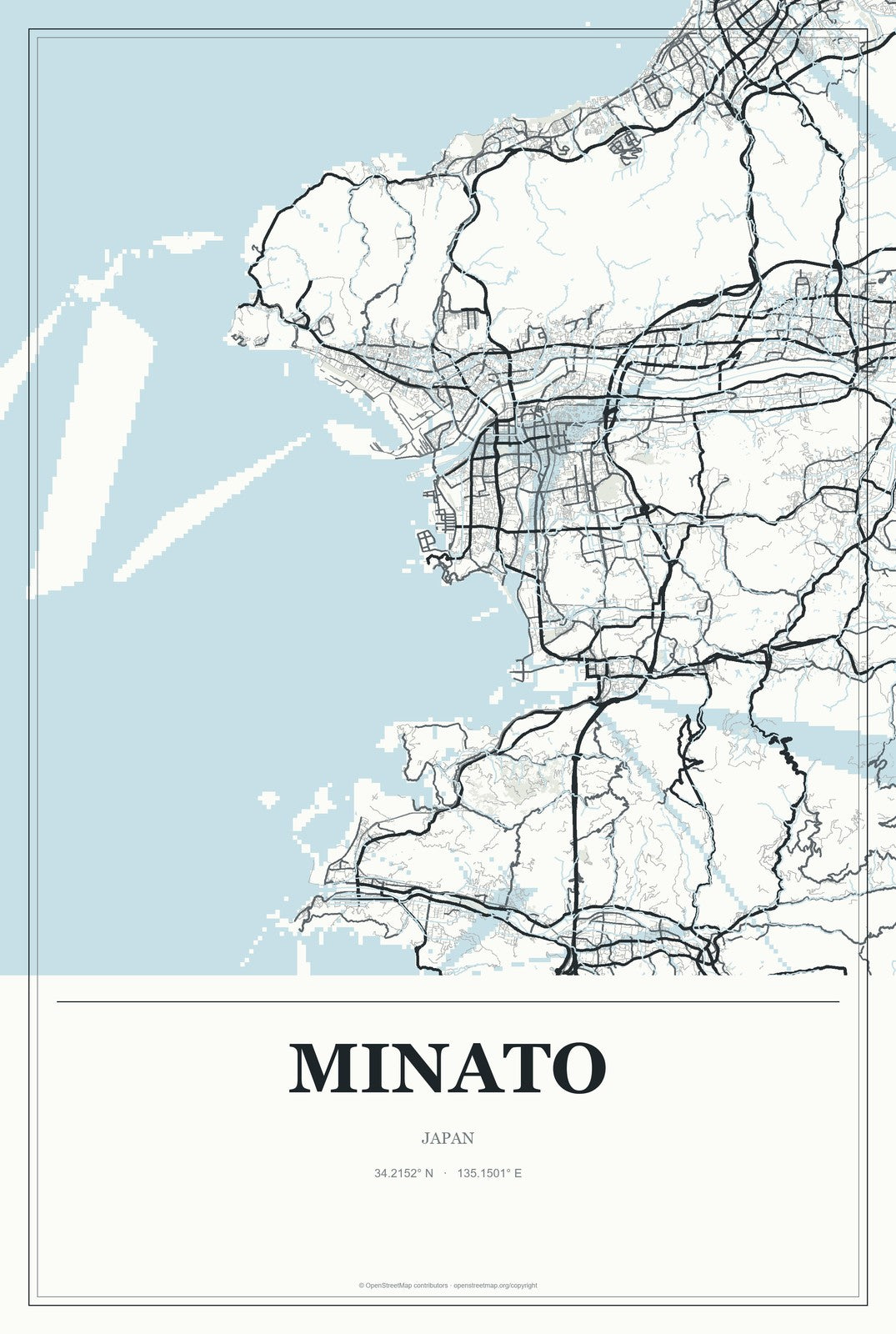 Minato, Japan City Map Aluminum Sign in Gallery Air style