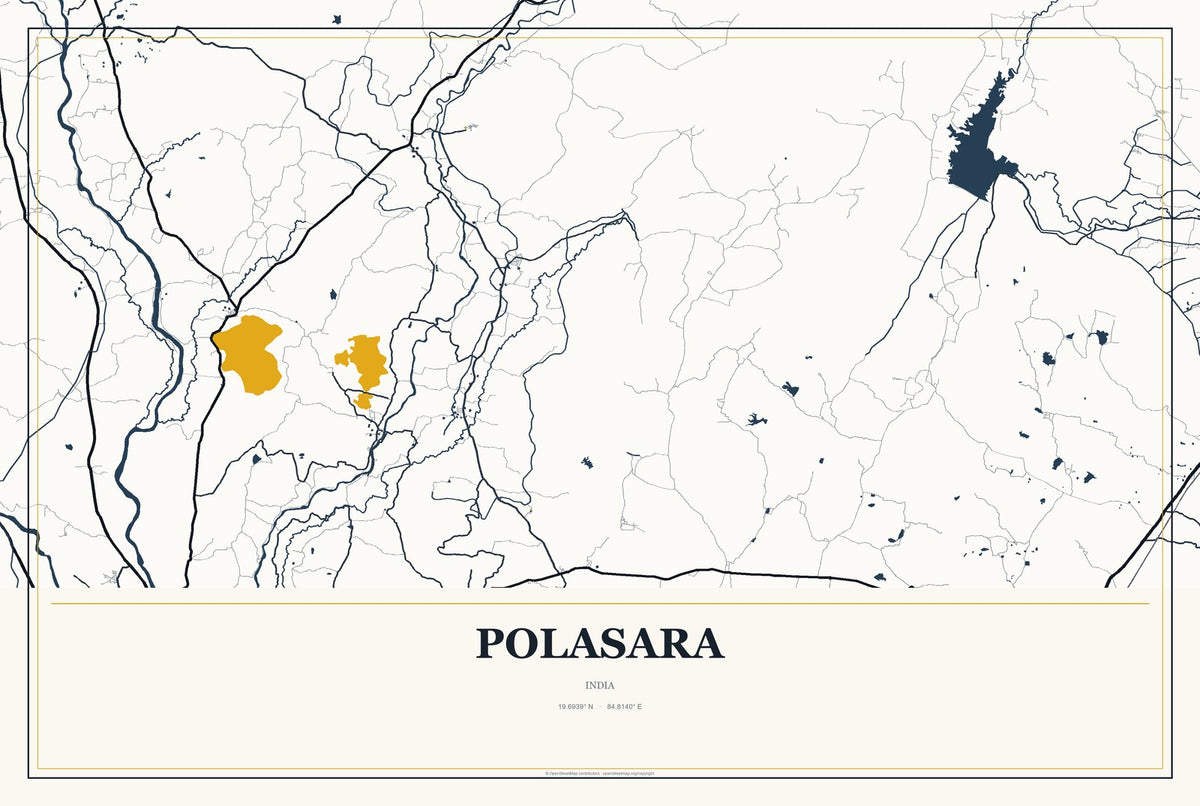 Polasara, India City Map Aluminum Sign in Citrine Modern style