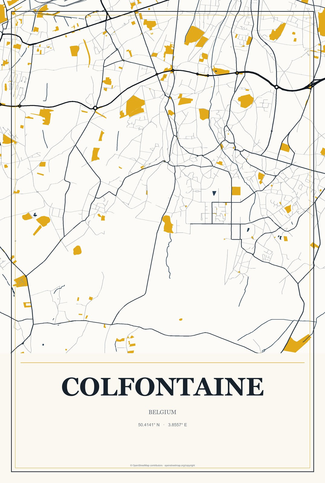 Colfontaine, Belgium City Map Aluminum Sign in Citrine Modern style
