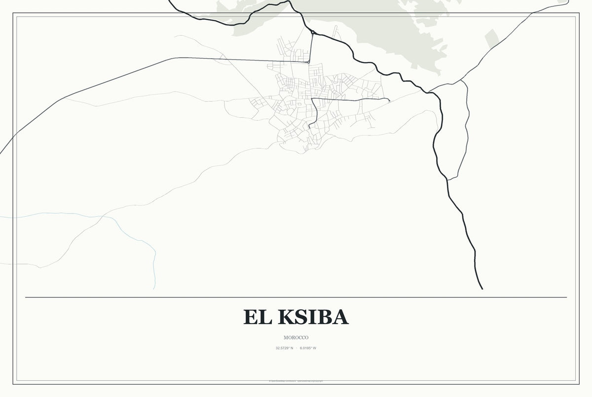El Ksiba, Morocco City Map Aluminum Sign in Gallery Air style