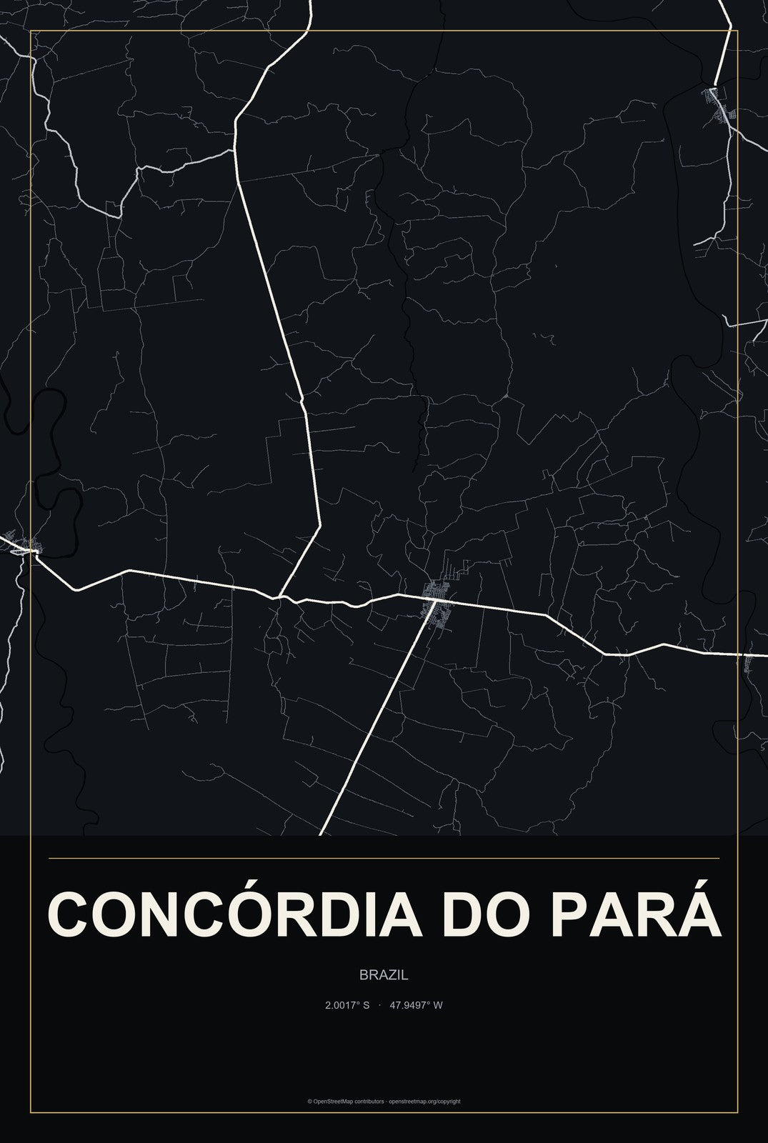Concórdia do Pará, Brazil City Map Aluminum Sign in Metropolitan Noir style