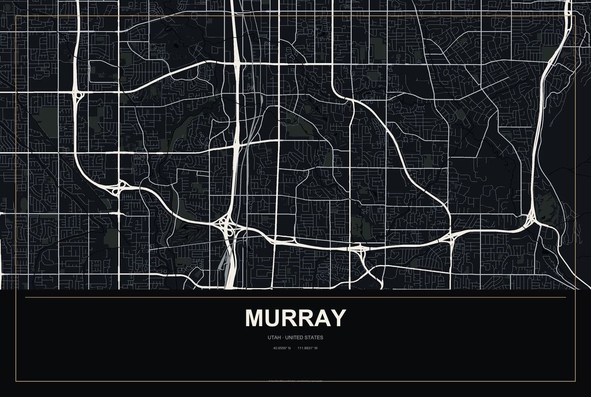 Murray, Utah City Map Aluminum Sign in Metropolitan Noir style