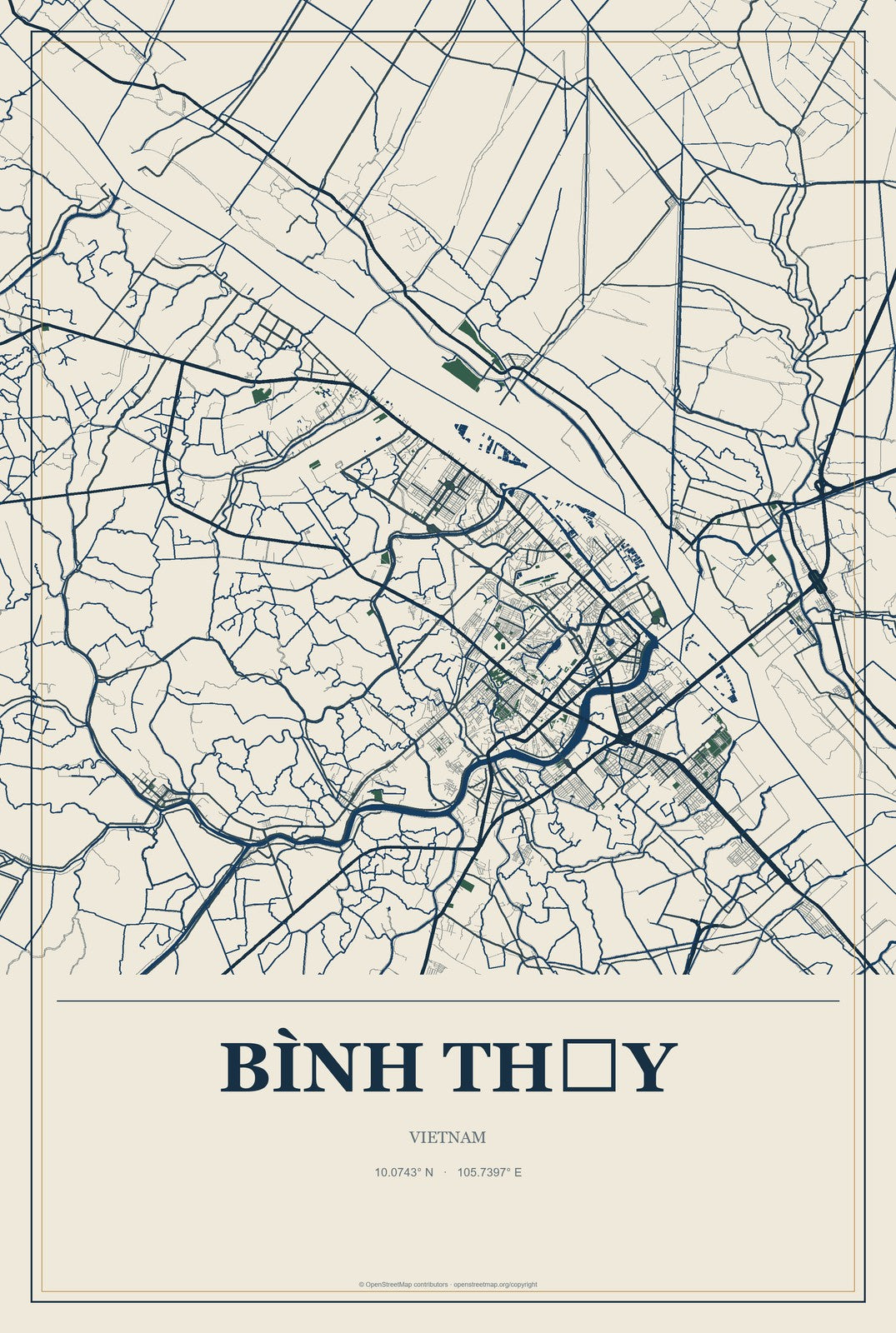 Bình Thủy, Vietnam City Map Aluminum Sign in Coastal Cutout style