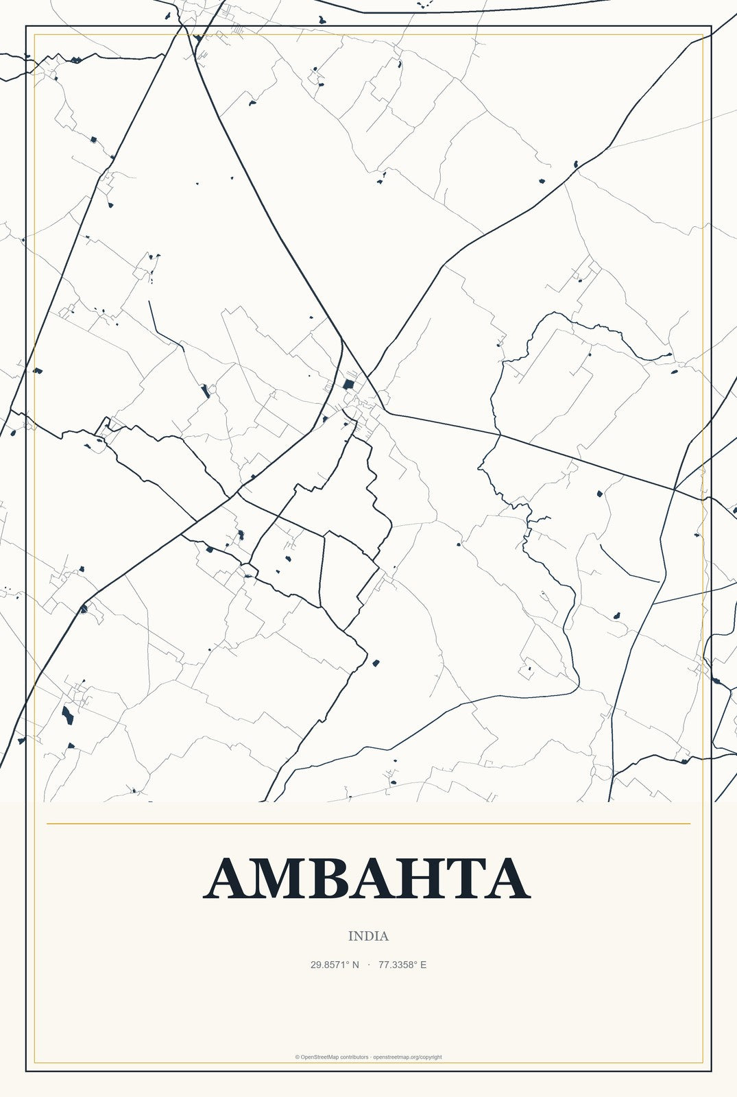 Ambahta, India City Map Aluminum Sign in Citrine Modern style