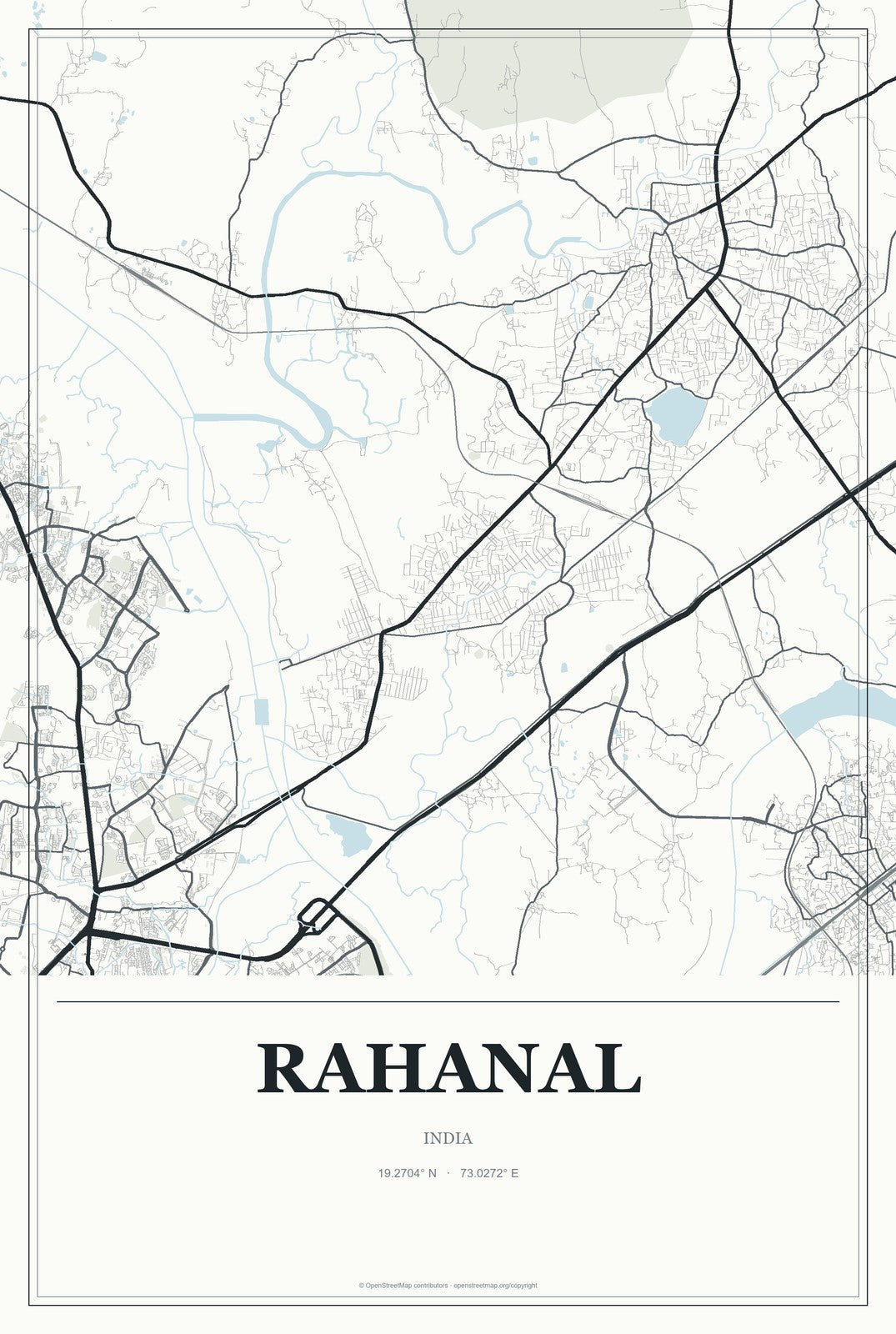 Rahanal, India City Map Aluminum Sign in Gallery Air style