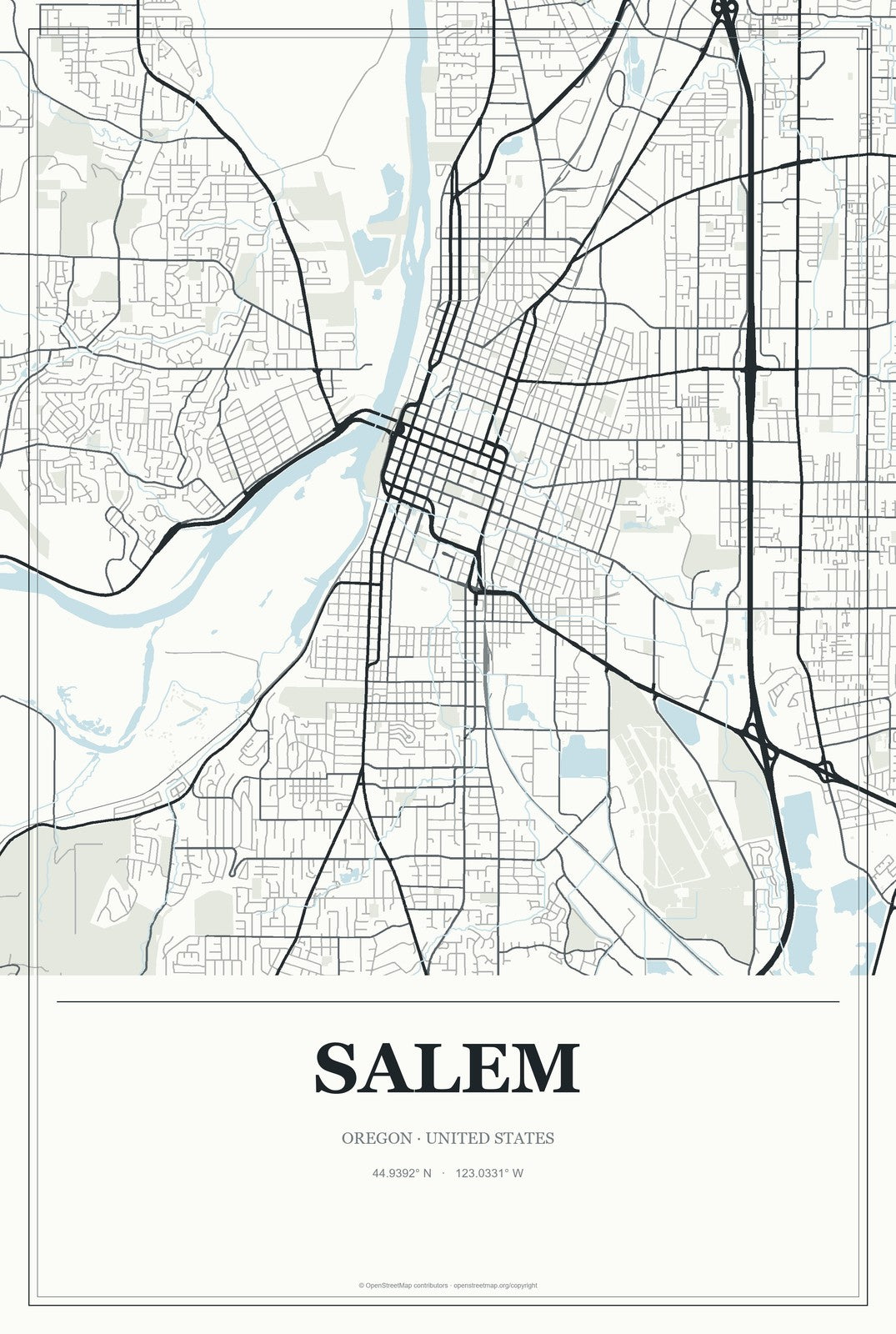 Salem, Oregon City Map Aluminum Sign in Gallery Air style