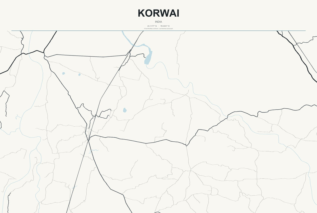 Korwai, India City Map Aluminum Sign in Headline Atlas style