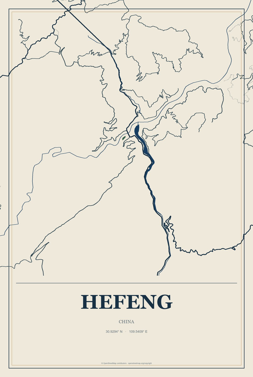 Hefeng, China City Map Aluminum Sign in Coastal Cutout style