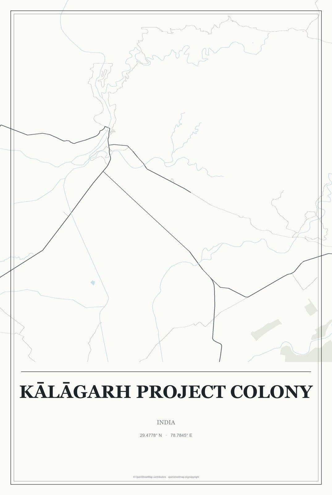 Kālāgarh Project Colony, India City Map Aluminum Sign in Gallery Air style