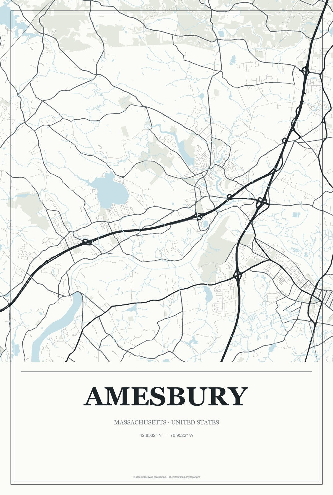 Amesbury, Massachusetts City Map Aluminum Sign in Gallery Air style
