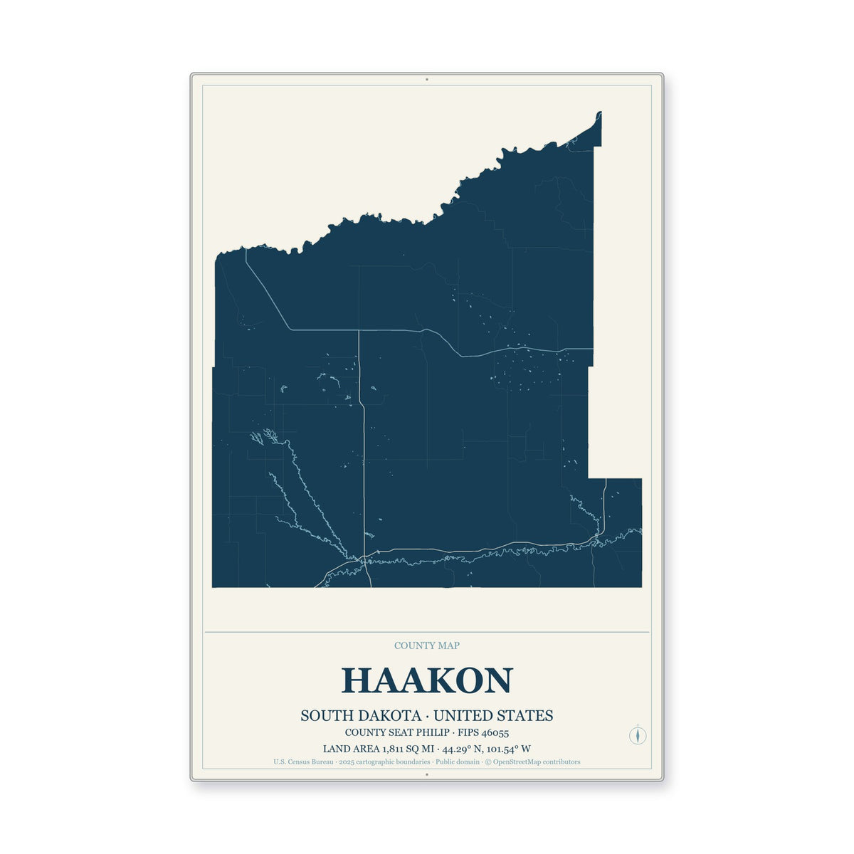Haakon County, South Dakota Map Aluminum Sign in Coastal Cutout style