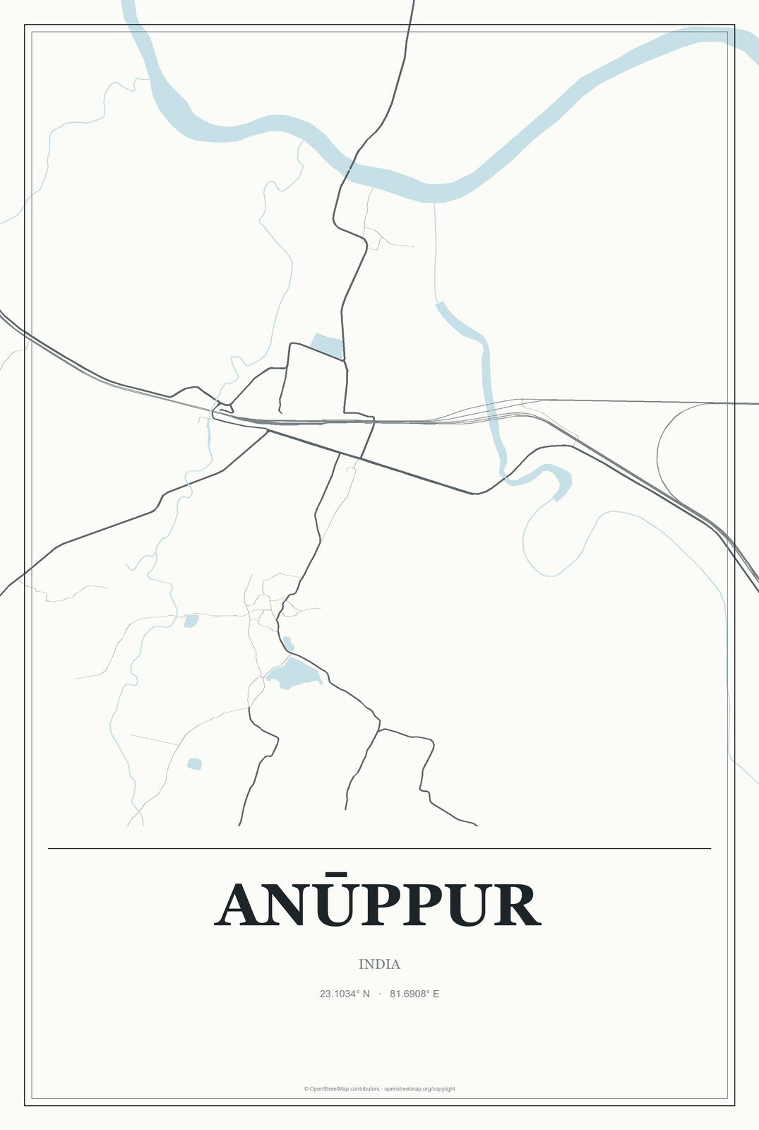 Anūppur, India City Map Aluminum Sign in Gallery Air style