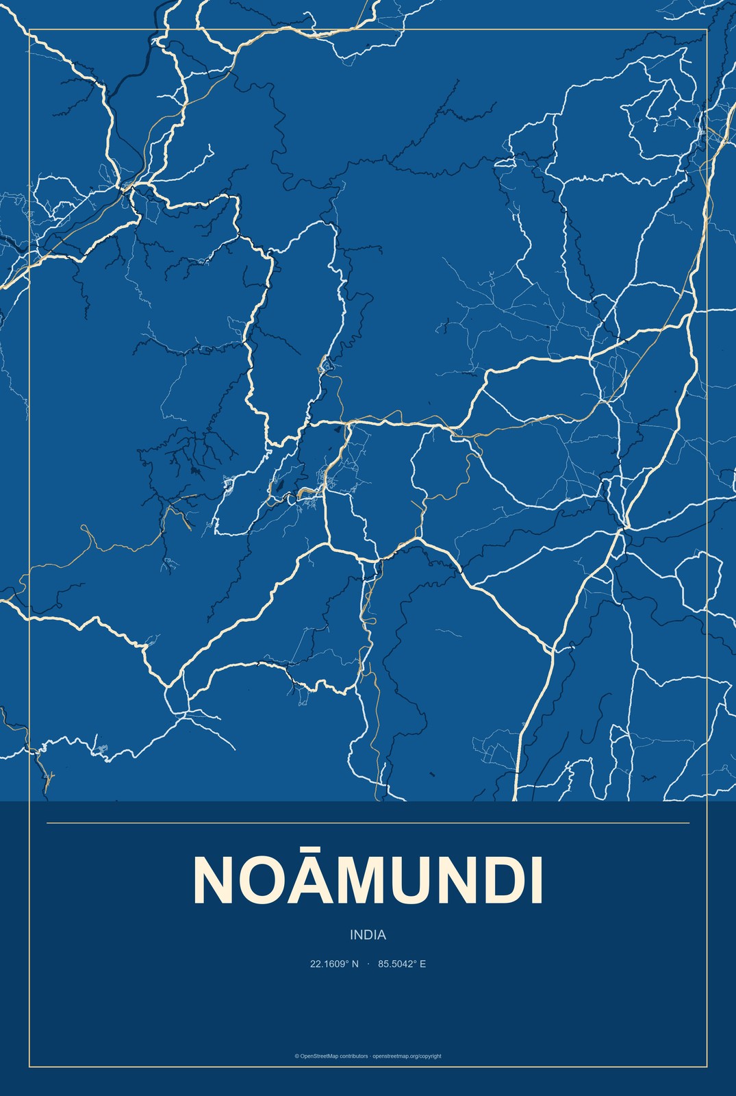 Noāmundi, India City Map Aluminum Sign in Harbor Cobalt style
