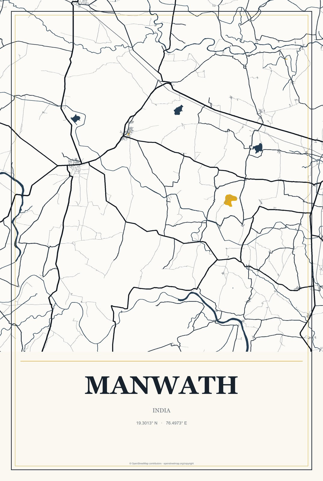 Manwath, India City Map Aluminum Sign in Citrine Modern style