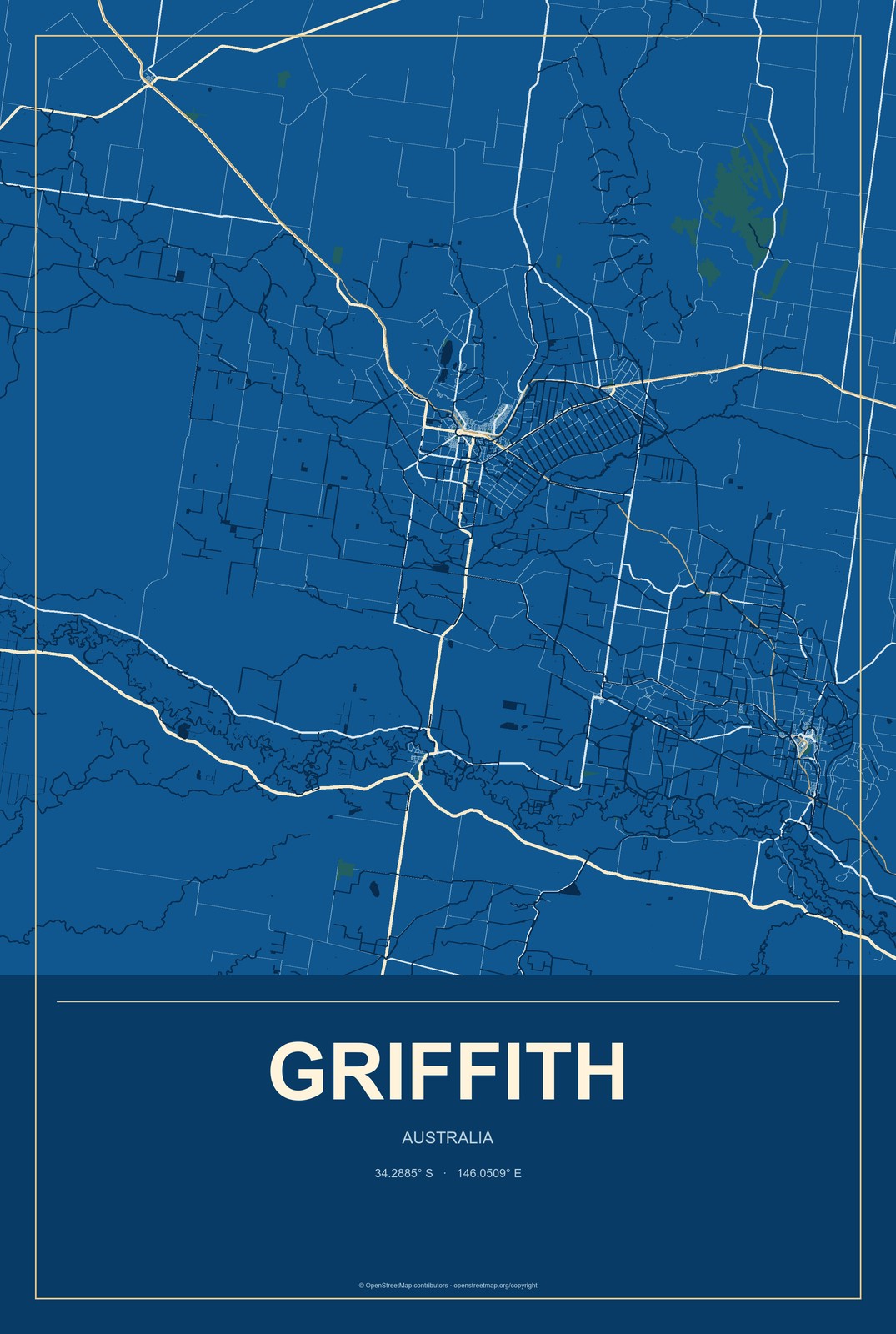 Griffith, Australia City Map Aluminum Sign in Harbor Cobalt style