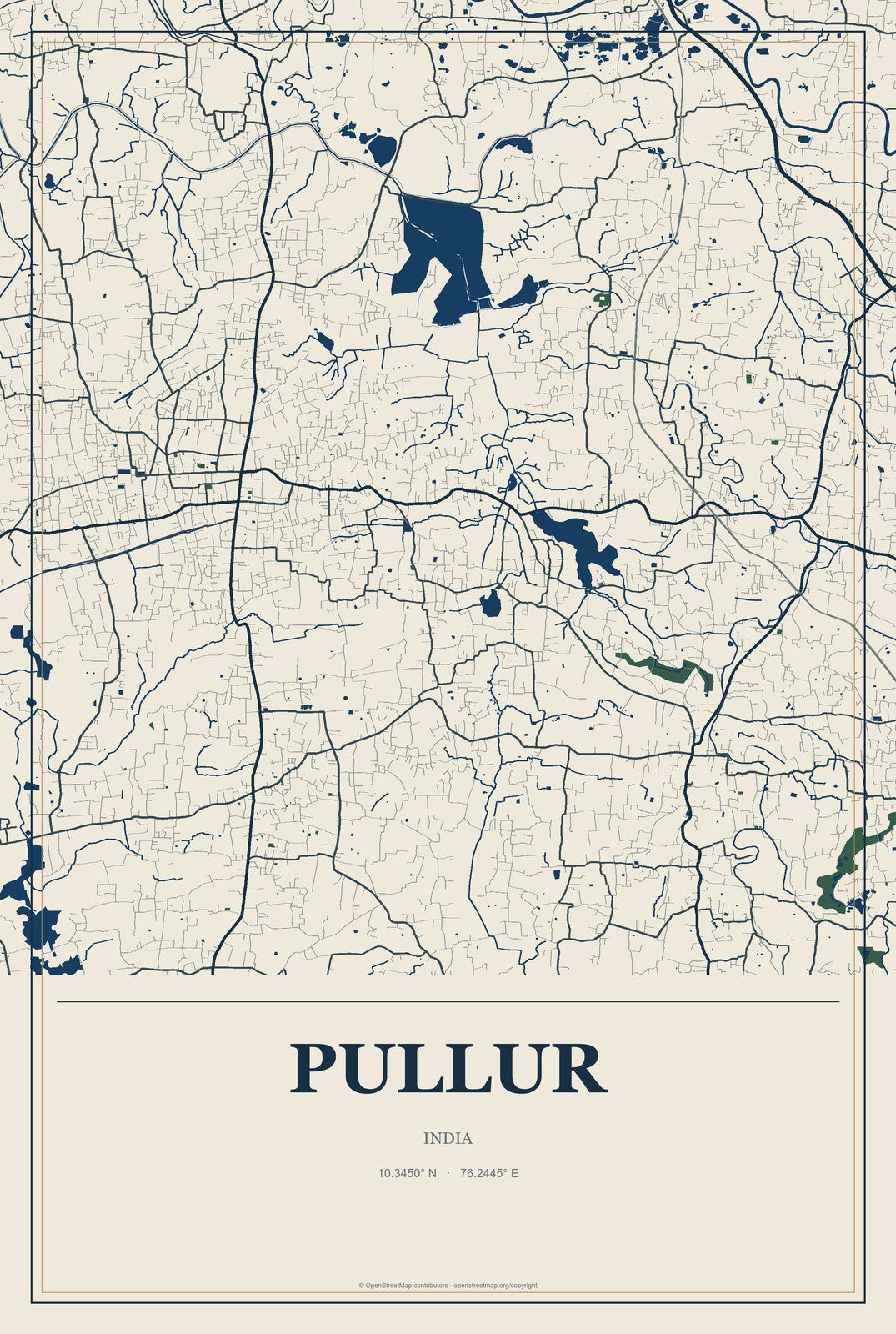 Pullur, India City Map Aluminum Sign in Coastal Cutout style