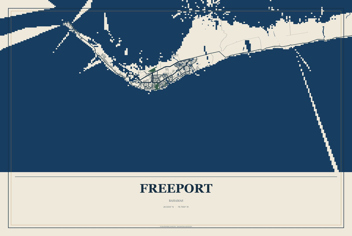 Freeport, Bahamas City Map Aluminum Sign in Coastal Cutout style