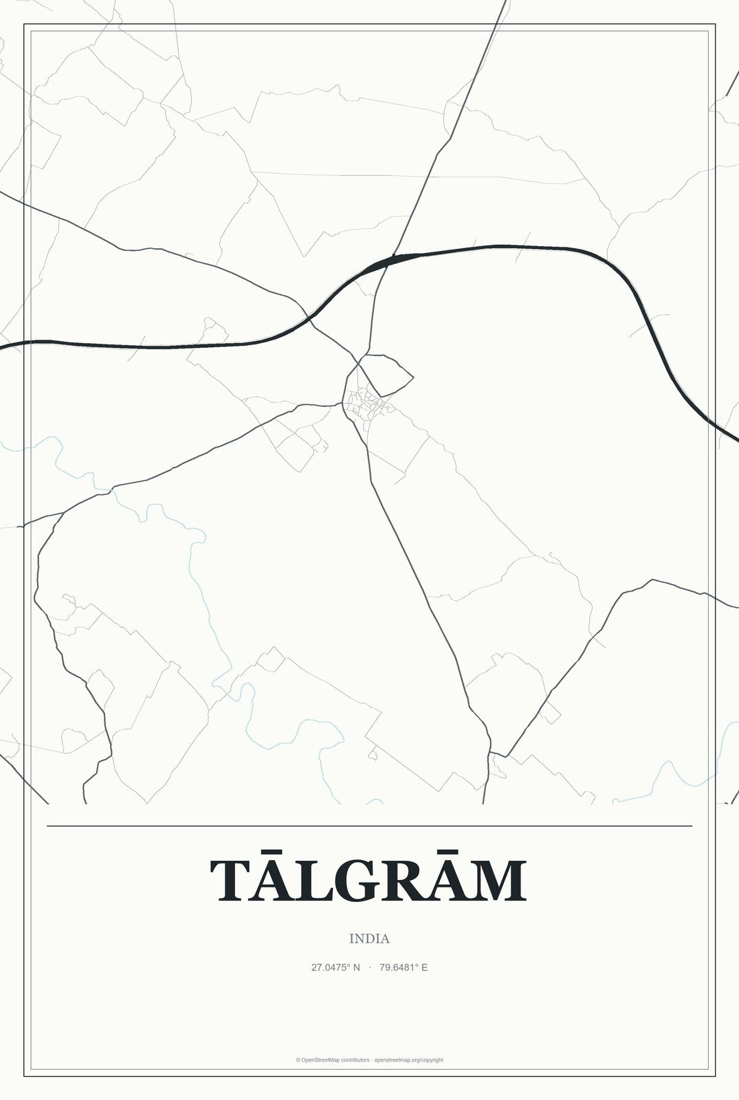 Tālgrām, India City Map Aluminum Sign in Gallery Air style