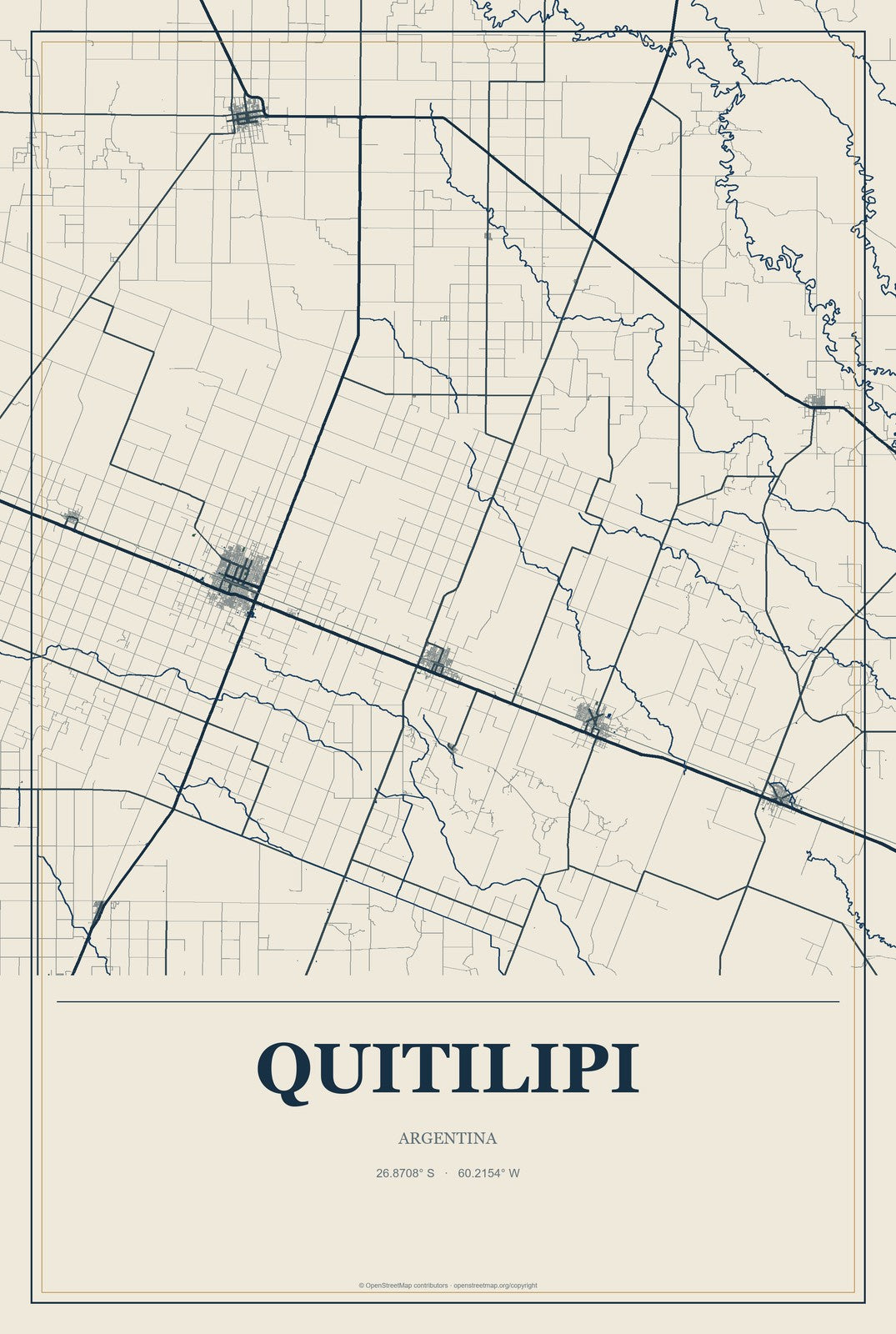 Quitilipi, Argentina City Map Aluminum Sign in Coastal Cutout style