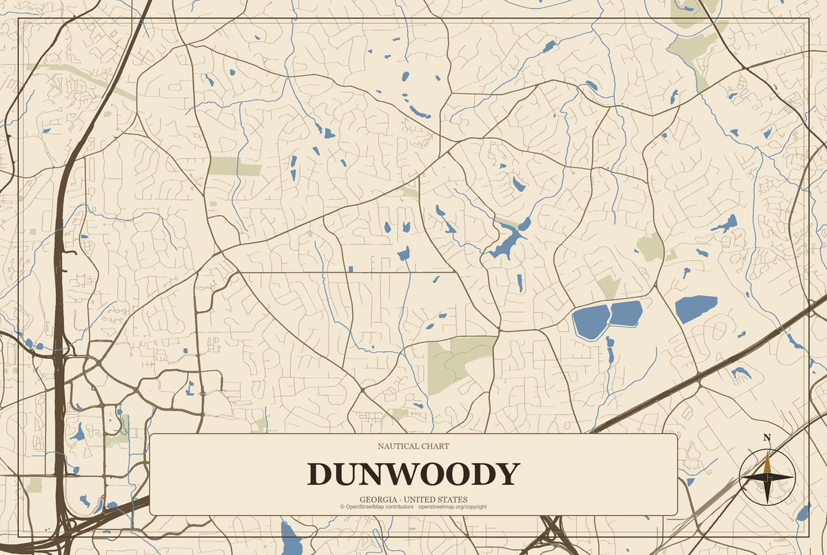 Dunwoody, Georgia City Map Aluminum Sign in Heritage Nautical style