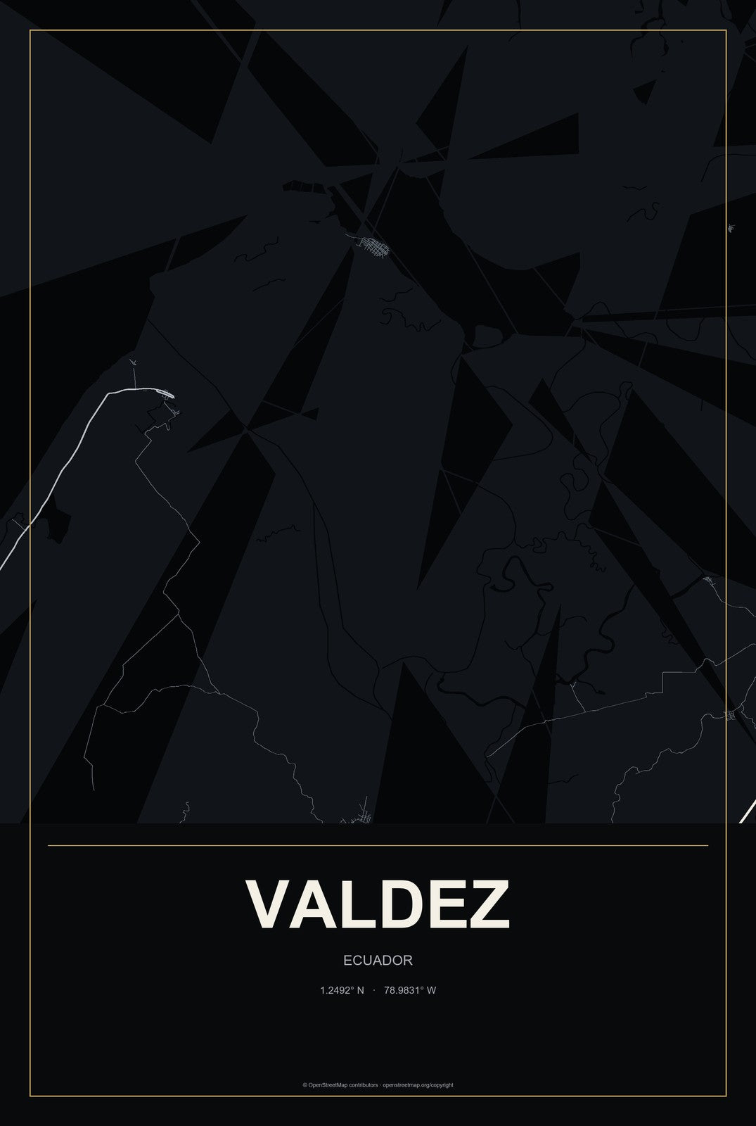 Valdez, Ecuador City Map Aluminum Sign in Metropolitan Noir style