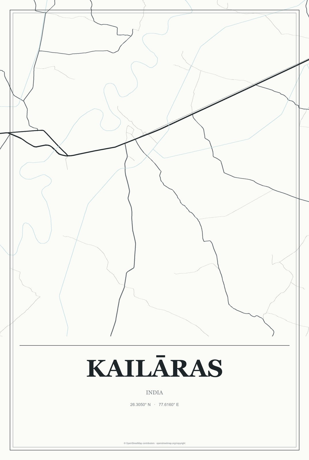 Kailāras, India City Map Aluminum Sign in Gallery Air style