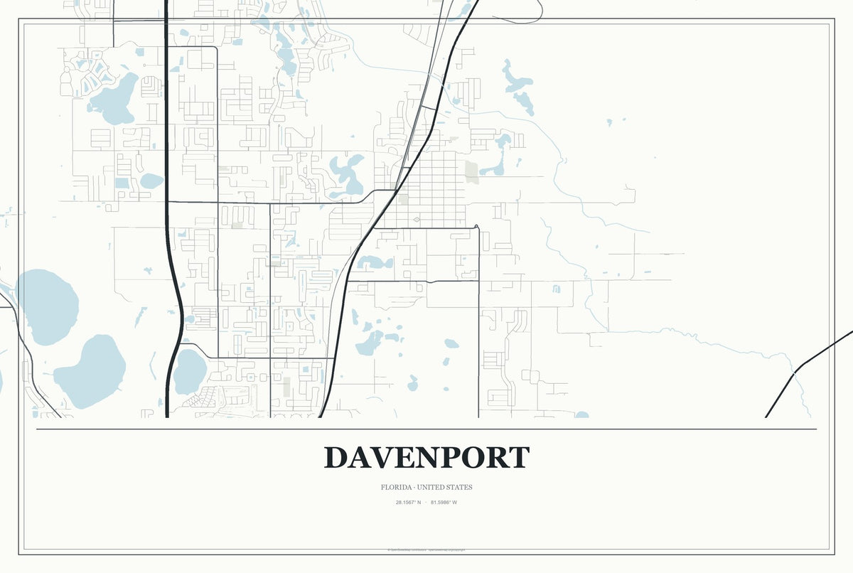Davenport, Florida City Map Aluminum Sign in Gallery Air style