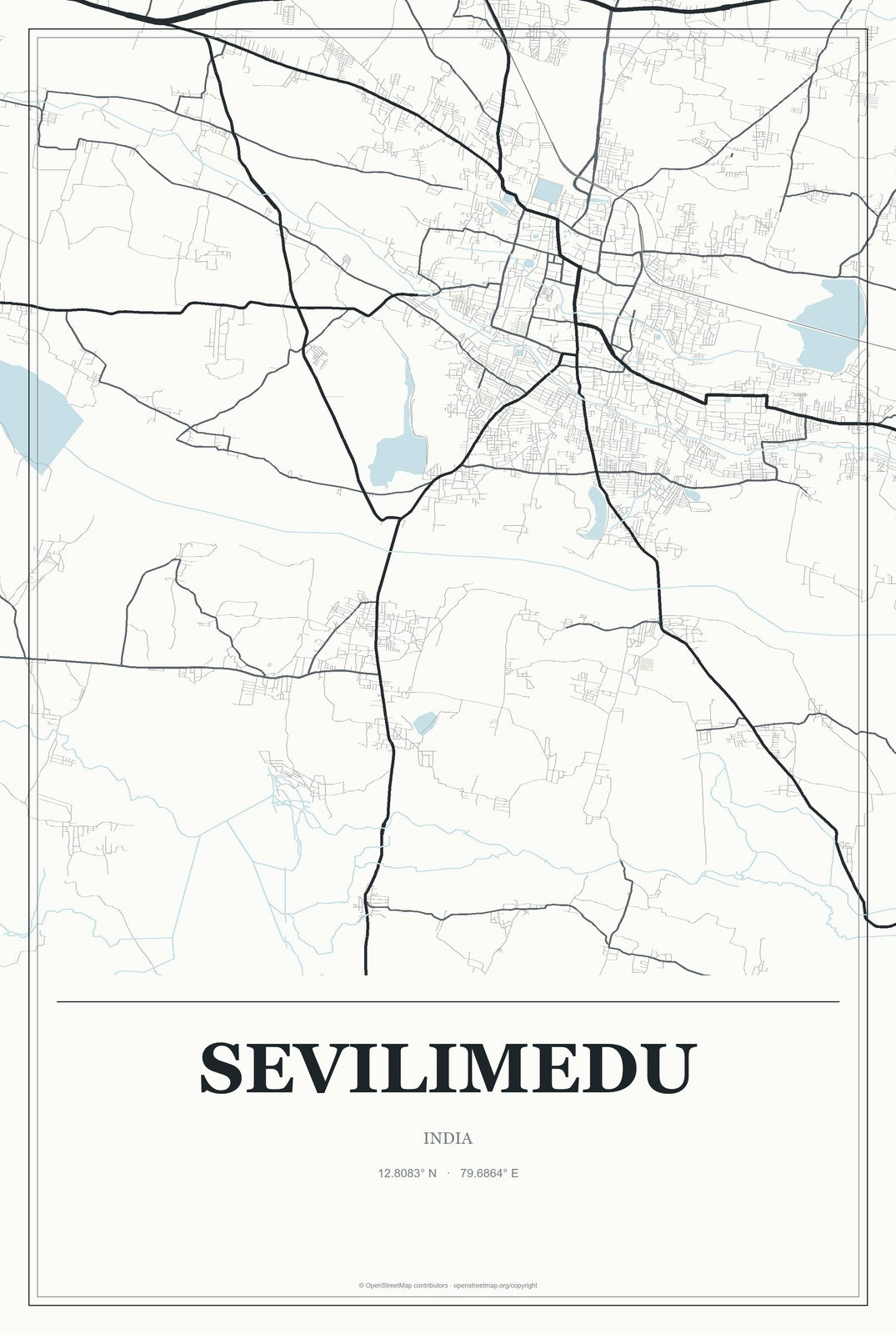 Sevilimedu, India City Map Aluminum Sign in Gallery Air style