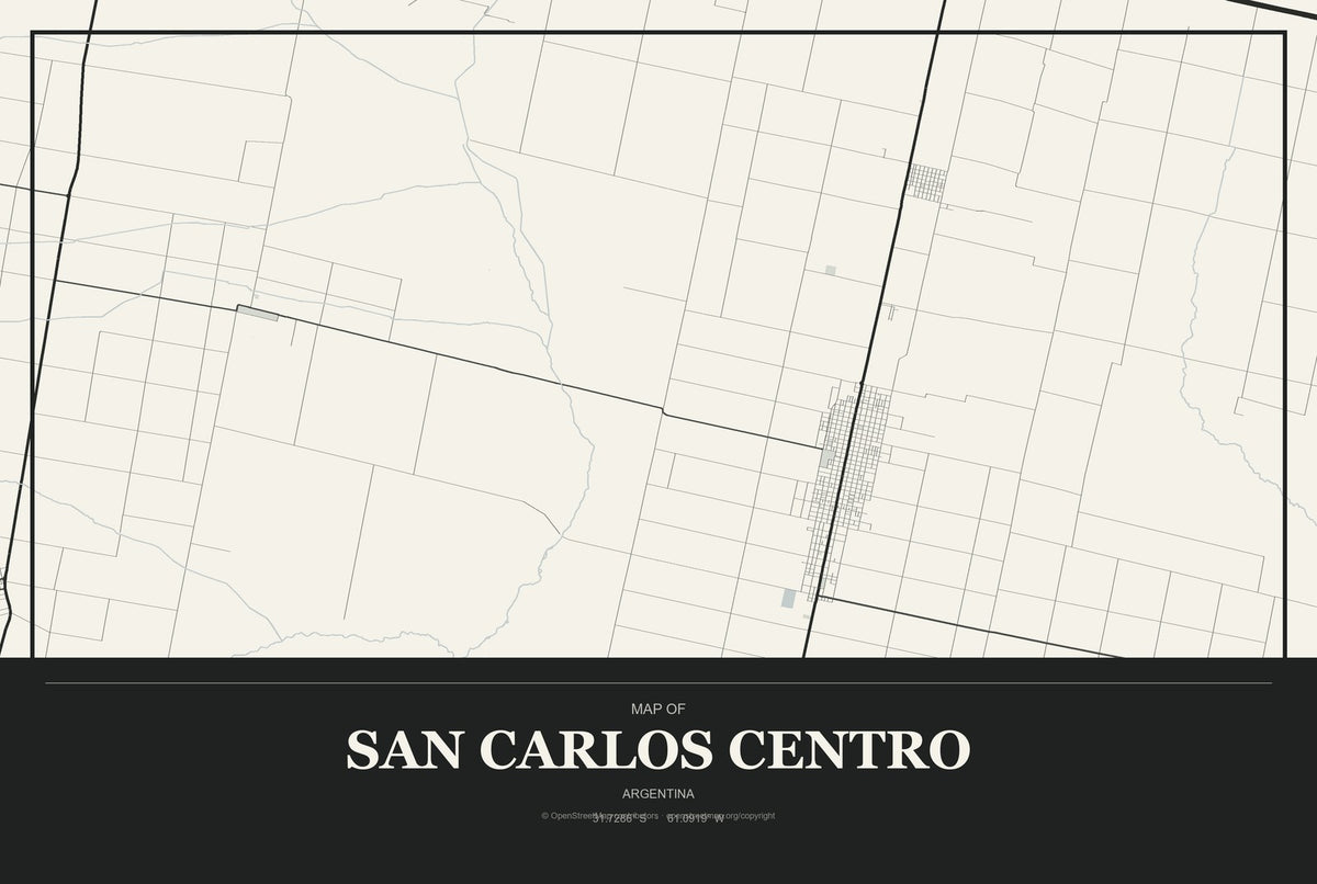 San Carlos Centro, Argentina City Map Aluminum Sign in Museum Plaque style