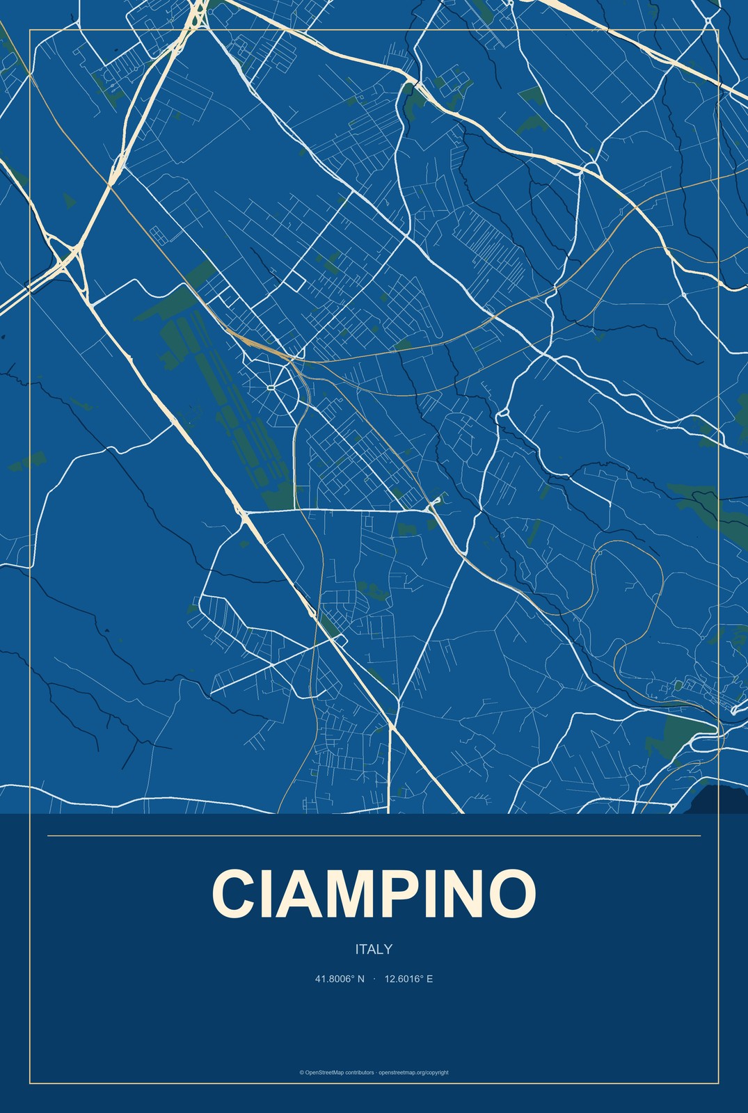 Ciampino, Italy City Map Aluminum Sign in Harbor Cobalt style